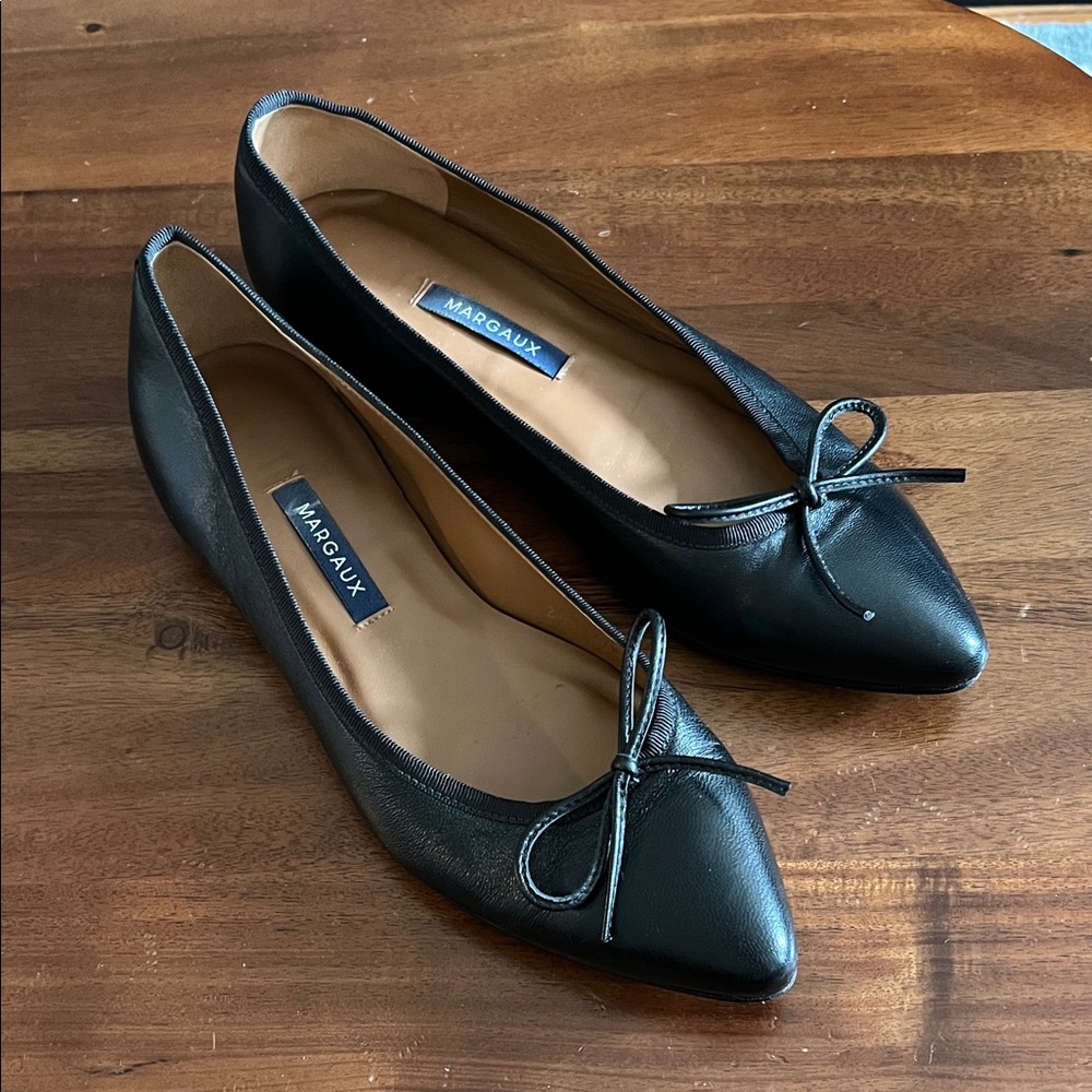 Margaux Black Leather Flats with Bow